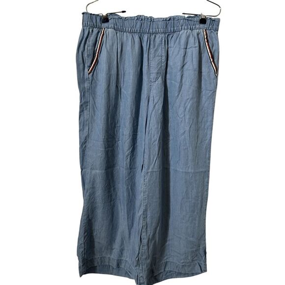 Tommy Hilfiger Capri Pants Womens Blue Chambray  Coastal Beachy Fisherman - Picture 1 of 5